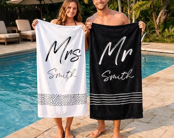 Personalized Mr & Mrs Beach Towel: Custom Couple Gift