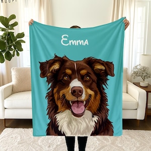 Custom Pet Blanket with Photo & Name, Personalized Dog or Cat Portrait Throw,Pet Picture Blanket,Cartoonized Pet Blanket with Name,Dog gift