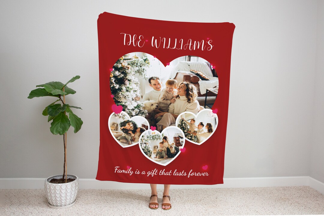 Custom Heart Pattern Picture Blanket, Personalized Christmas Valentine