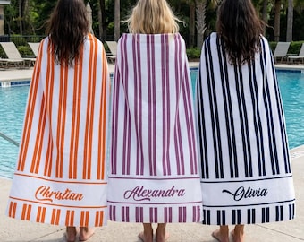 Personalized Striped Beach Towel: Custom Name, Soft Cotton Blend