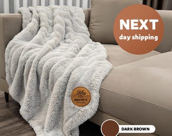 Double Sided Custom Faux Rabbit Fur Blanket:Luxurious Personalized Faux Rabbit Fur Blanket, Ultra Soft and Plush Faux Fur Blanket