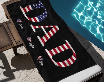 Personalized Dad Beach Towel, American Flag Design, Father's Day Gift