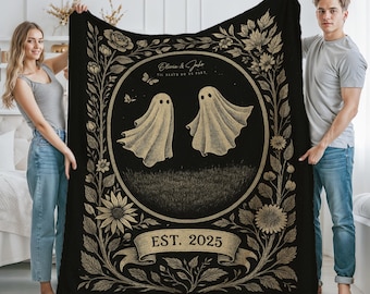 Ghost Couple Blanket, Personalized Halloween Wedding Gift