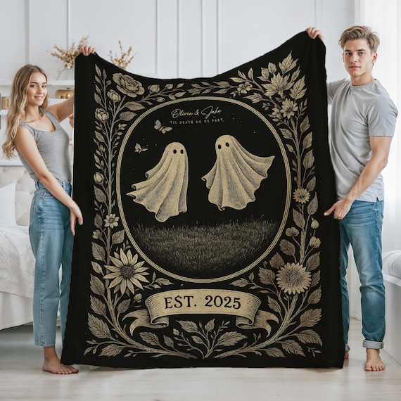 Ghost Couple Blanket, Personalized Halloween Wedding Gift