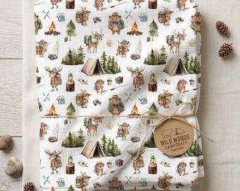 Woodland Animal Fabric: Quilting Cotton, Spoonflower,Woodland Animals and Forest Trees - Gender Neutral Baby Nursery