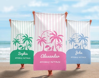 Custom Retirement Gift, Beach Towel, Retirement Trip, Retired And Relaxed,Retirement Party,Tropical Towel, Gift For Retiree,Funny Retirement