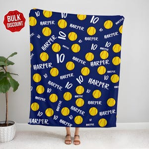 Personalized Softball Blanket: Custom Name & Number Team Gift