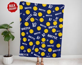 Personalized Softball Blanket: Custom Name & Number Team Gift