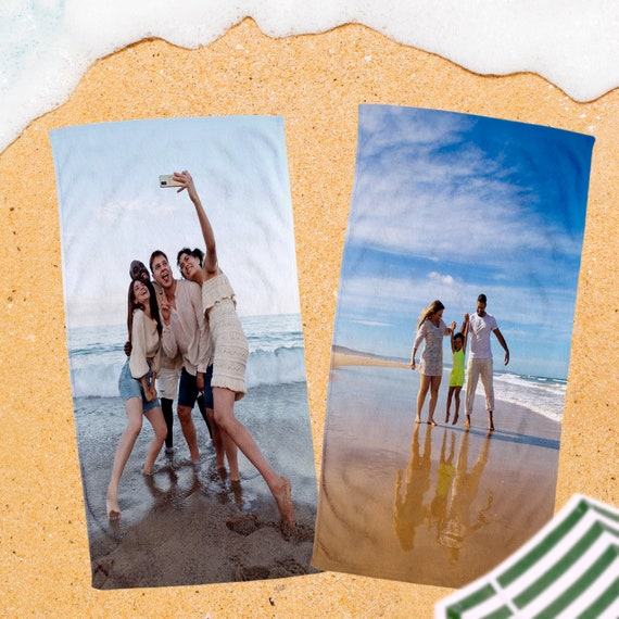 Personalized Picture Towel - Custom Photo Collage Beach Towel, 30x60 Inches, Microfiber, Print Up To 6 Photos With Text