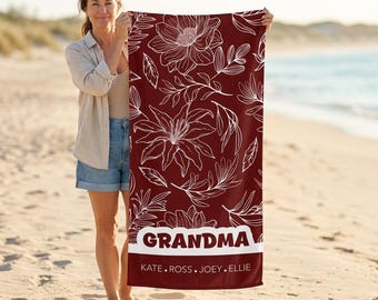 Personalized Beach Towel: Custom Name Gift for Grandma, Mom