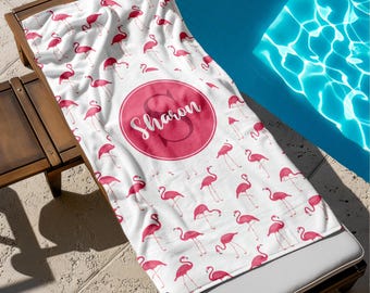 Personalized Flamingo Beach Towel: Custom Name, Soft Cotton Blend