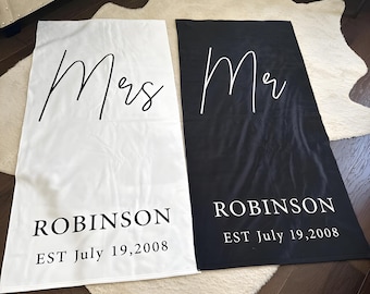 Mr. and Mrs. Beach Towel, Personalized Honeymoon Gifts, Custom Couple Towel, Custom Pool Towel, Bride Bachelorette Gift, Wedding Gift