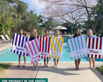 Custom Stripe Beach Towel: Personalized Name, Bridal Party Gift, Preppy Girls Pool Towel, Swimming Club Towel, Summer Essentials Vacation