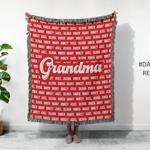 Custom Grandma Grandpa Woven Fringed Name Blanket, Personalized Woven Tapestry Christmas Anniversary Birthday Trip Name Throw Blanket Gift