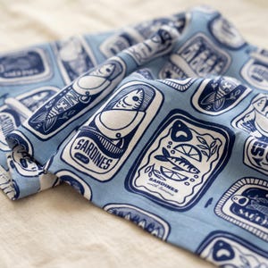 Sardines fabric,Summer fabric Foodie fabric preppy fabric,Sardines Seamless Pattern,Fabric By The Half Yard,Quilting