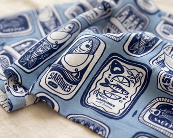 Sardines fabric,Summer fabric Foodie fabric preppy fabric,Sardines Seamless Pattern,Fabric By The Half Yard,Quilting