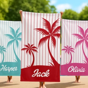 Personalized Palm Tree Beach Towel: Custom Name, Soft Cotton Blend