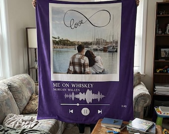 Regalo de San Valentín, manta musical personalizada, manta con foto de canción personalizada, manta para acurrucarse en pareja, manta de San Valentín, regalo para ella