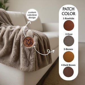 Personalized Couple Faux Fur Blanket, Double Sided Rabbit Fur Throw with Engraved Patch, Cozy Valentine’s Day Gift for Her