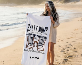 Personalized Salty Moms Beach Club Towel,Summer Mom Gift ,Trendy Summer Towel, Aesthetic Beach,Retro Beach Girl towel,Mother's Day