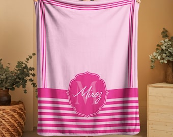 Custom Name Blanket :Personalized Retro Throw Blanket, Customized Blankets For Children's Birthdays/Holidays,  Initial Name Blanket