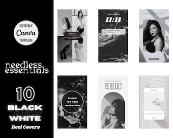 Modelli di bobine Canva, bobine di Instagram, modelli di copertine di bobine modificabili, bianco e nero