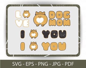 Fascio SVG mamma cane, amore svg, ti amo svg, regali corgi, clipart di download digitale