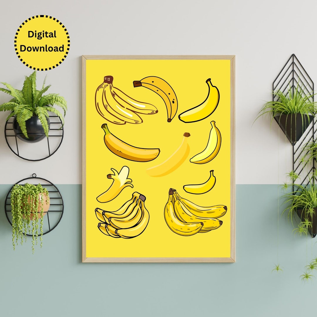 BANANA WALL ART Banana Printable Fruit Wall Artkitchen Wall Etsy
