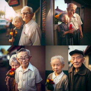 May include: Four sets of grandparents and grandchildren pose for a photo. The first set shows a man with gray hair and glasses holding a young girl with brown hair and a blue shirt. The second set shows a man with gray hair and glasses holding a young girl with brown hair and a blue shirt. The third set shows a man with gray hair and glasses holding a young girl with brown hair and a blue shirt. The fourth set shows a man with gray hair and glasses holding a young girl with brown hair and a blue shirt.