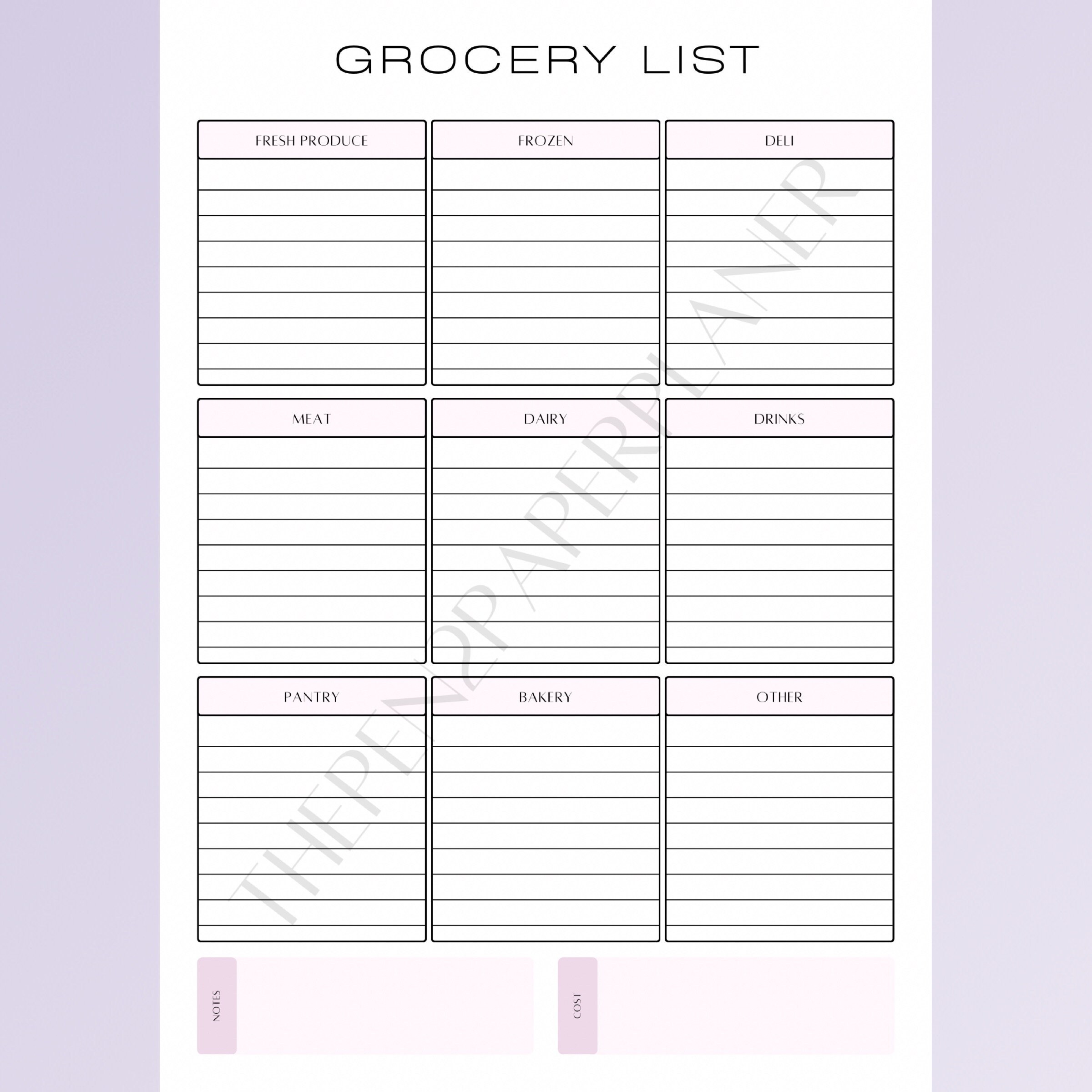 Minimalist Pink Grocery List