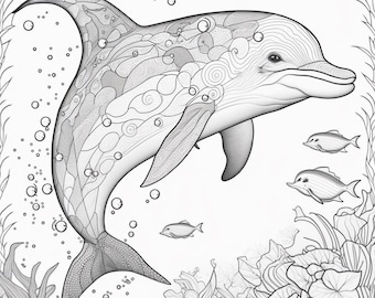 Dolphin | Coloring Book Page | Instant Download