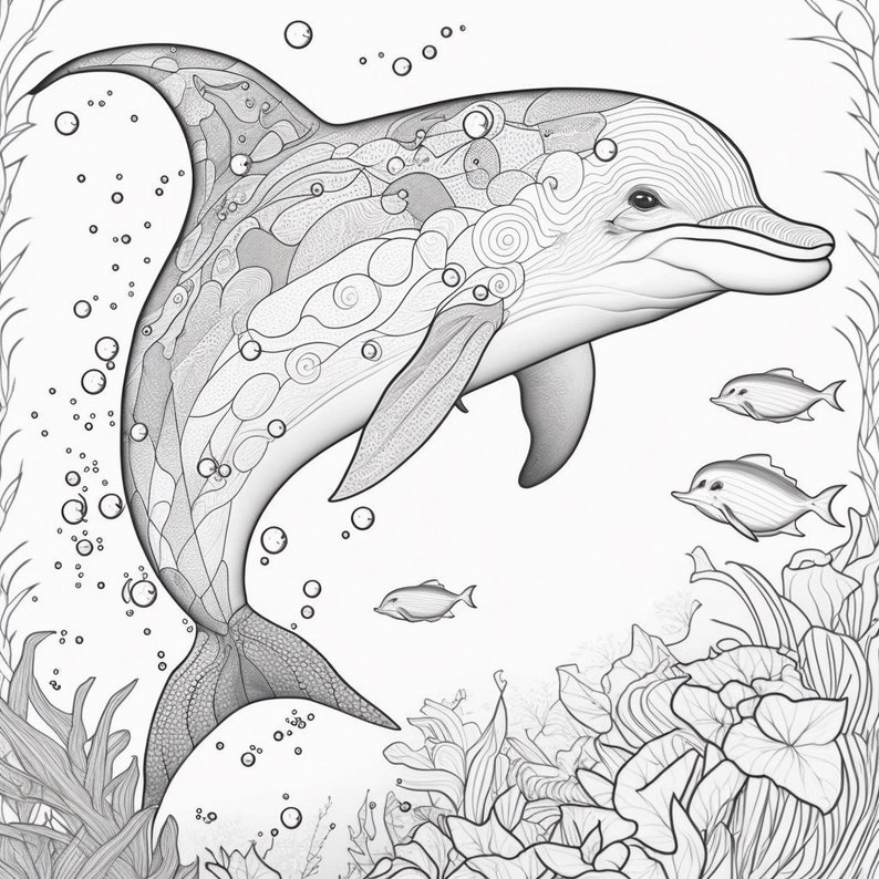 Dolphin | Coloring Book Page | Instant Download - Etsy