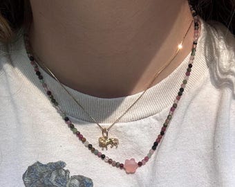 Rose Chalcedony Flower Gemstone Necklace