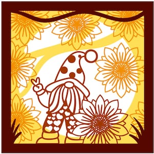 Sunflower Gnome, Shadow box, 3D cut, Cricut, Paper Crafts