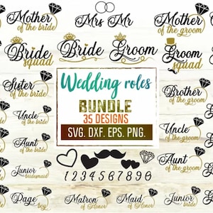 Pacchetto Svg matrimonio. Ruoli matrimonio. Sposa e sposo dxf, png