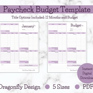 Paycheck Budget Planner, Printable, Budget by Paycheck, Budget Template, Dragonfly Design, Spending Guide, Digital Planner, PDF