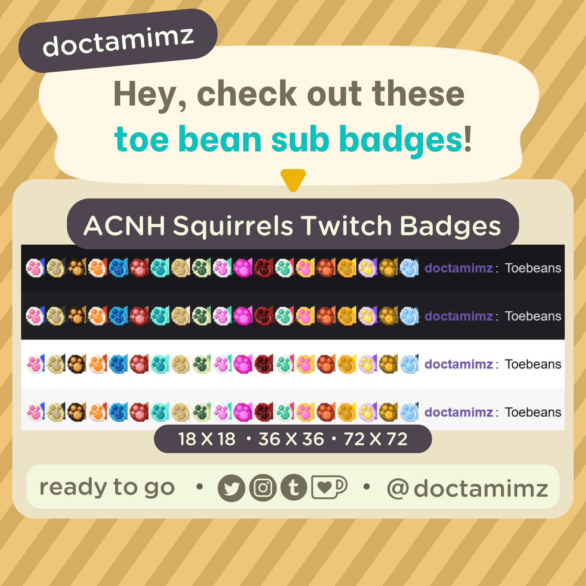 Twitch Sub Badges Set of 19 ACNH Squirrels Toe Beans Twitch Badges
