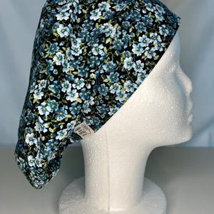 Blue Floral Scrub Cap, Euro Style