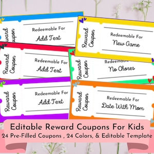 Kid&#39;s Reward Coupons - Printable & Canva Customizable/Use as Love Coupons, Printable Activity Tickets, Reward Coupons, Teacher Coupons