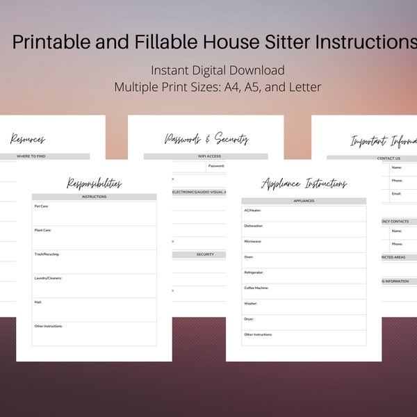 House Sitting Forms Etsy