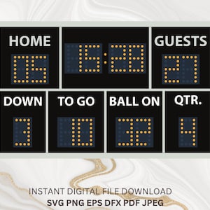 Football scoreboard png Football png svg Home Guests Down To Go Ball On QTR clipart Scoreborad vector Scoreboard image Stadium Field Cricut