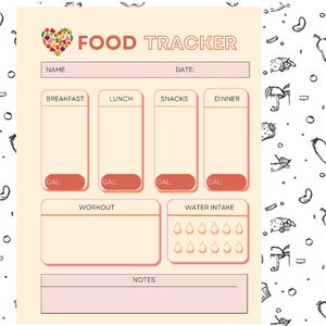 Food Tracker-Digital Planner -  Food log-Calorie Tracker-Meal Tracker-Food Diary-Meal Journal-Food Planner-Water Intake Tracker-Exercise log