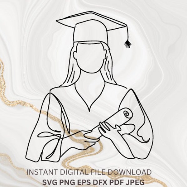 Gorra de graduación PNG SVG Diploma de graduación png svg Silueta de graduado Clase Senior Graduado firmar png Retrato del estudiante archivo vectorial pdf dfx