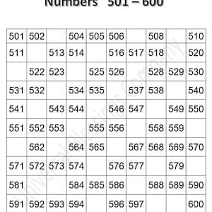 Printable Number Charts Missing Numbers 1-1000 10 Pages -math ...
