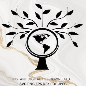 Tree svg Earth svg Bark svg Forest svg Nature svg png  leaves svg clipart image silhouette World art png vector Save the World svg cut file