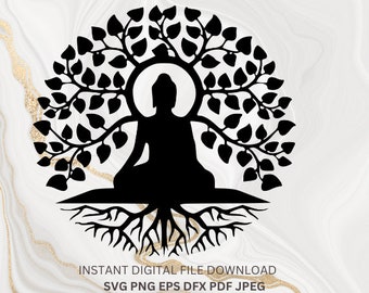 Albero in formato SVG Buddha Albero Svg buddha png albero della vita in formato SVG Buddha silhouette vettoriale Boho Zen Yoga Meditazione spirituale Svg Sublimazione Png Clipart