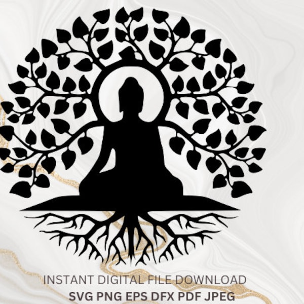 Tree svg Buddha Tree Svg buddha png tree of life svg Buddha silhouette vector Boho Zen Yoga Spiritual Meditation Svg Sublimation Png Clipart