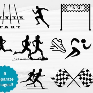 Runner bundle svg Track and field bundle svg Run bundle vector Runner silhouette Marathon svg Finish Line svg Track and Field png Flag svg