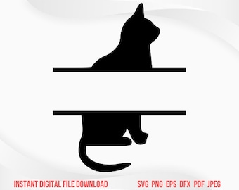 Cat Split Monogram SVG Cat Monogram svg Split Monogram svg dxf png Cut File Cat Silhouette Svg Png split custom name svg image vector pdf