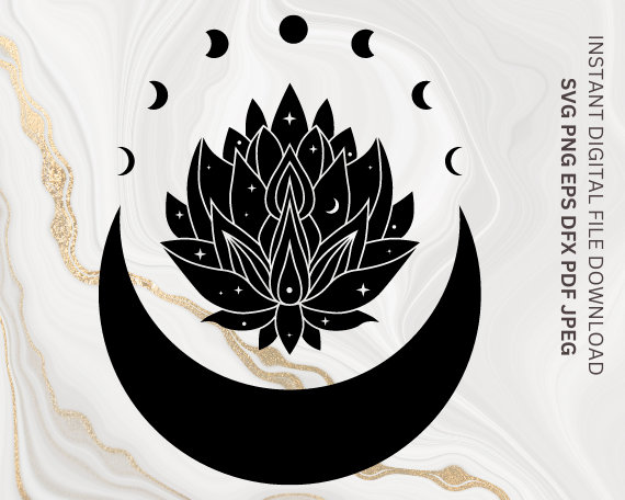 Moon png Lotus png svg Stages moon silhouette Buddha  svg Buddha png meditation zen svg abstract harmony peace svg Yoga vector tshirt gift